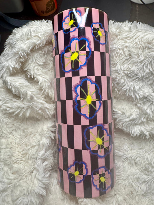 Black and Pink checker Flowers tumbler